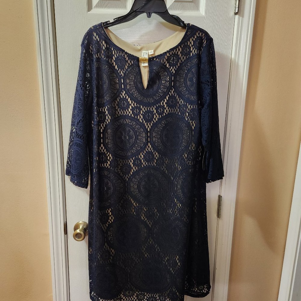 Navy Lace over Nude Dress - New with Tags Size